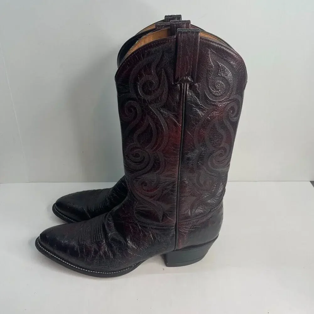 Men's TONY LAMA Full Quill Ostrich Western USA Made Boots 11B 03493 Deep Red VTG
